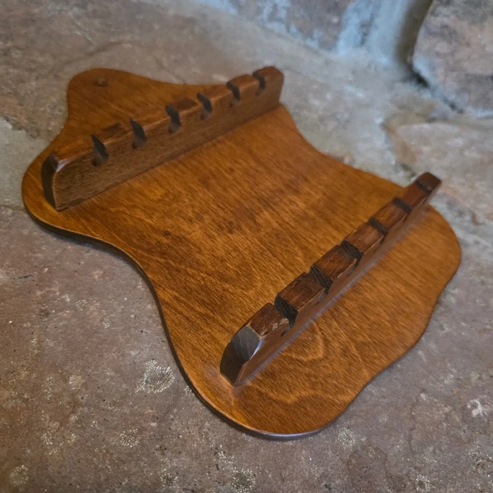 Vintage Wood Wall Spoon Rack Display Holder Slot Brown Scalloped Farmhouse Decor